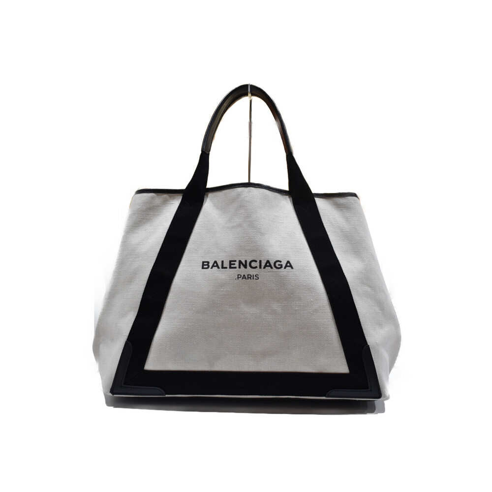 BALENCIAGA Navy Blue Cabas black White canvas leather pouch mothers children